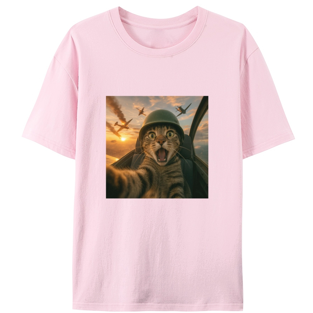 Dogfight Selfie Cat Retro Designed for Women - Slim Fit Cotton Tee