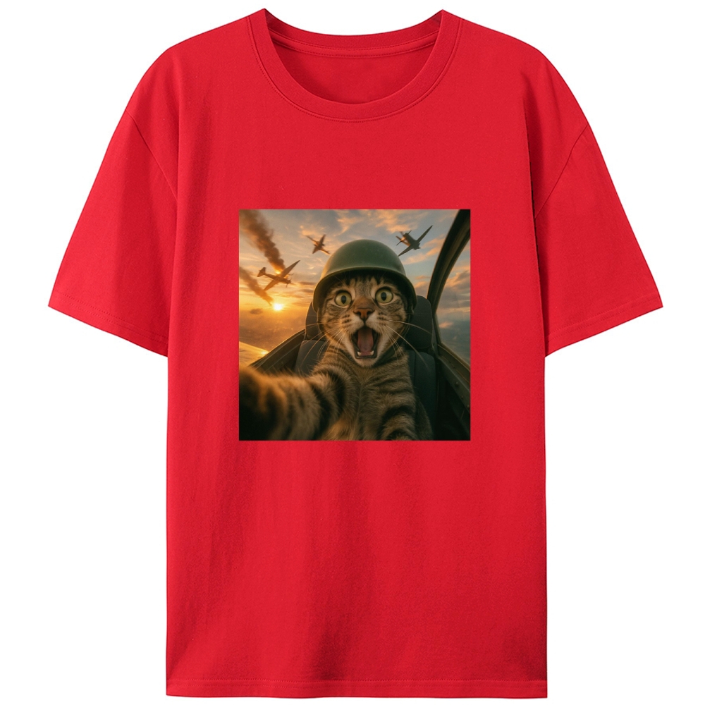 Dogfight Selfie Cat Retro Designed for Women - Slim Fit Cotton Tee