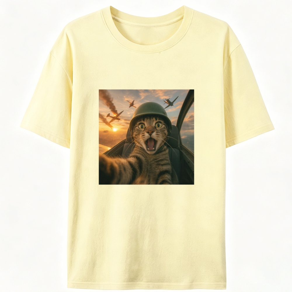Dogfight Selfie Cat Retro Designed for Women - Slim Fit Cotton Tee