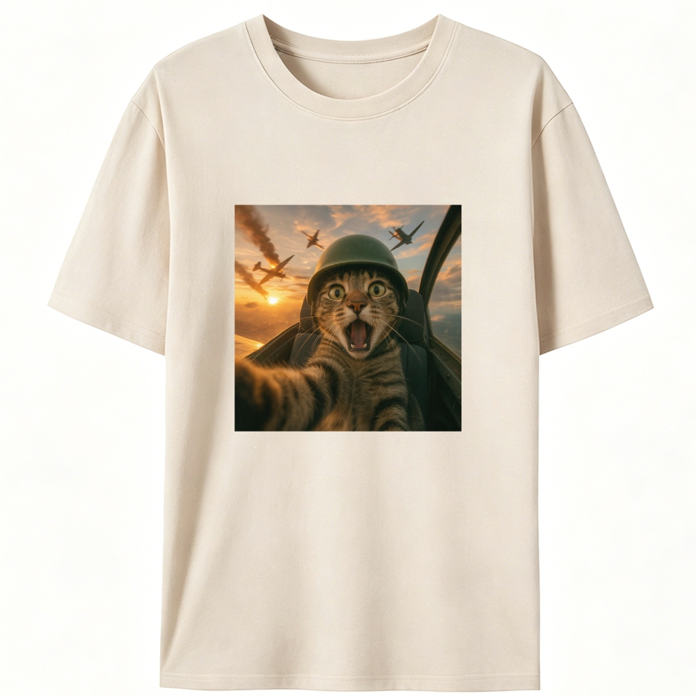 Dogfight Selfie Cat Retro Designed for Women - Slim Fit Cotton Tee