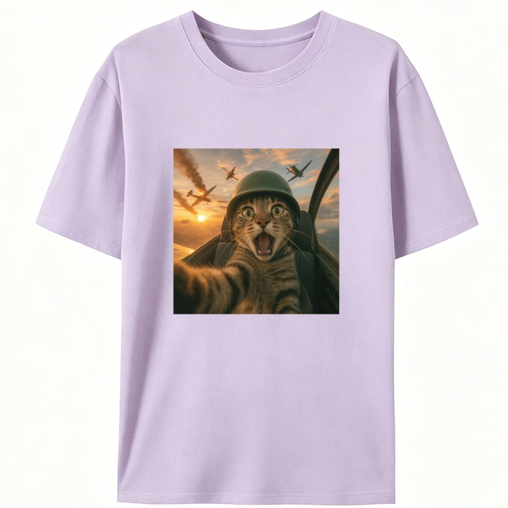 Dogfight Selfie Cat Retro Designed for Women - Slim Fit Cotton Tee