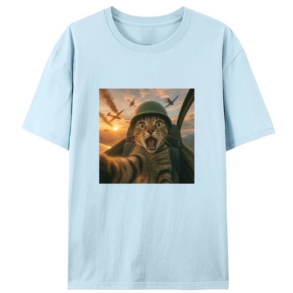 Dogfight Selfie Cat Retro Designed for Women - Slim Fit Cotton Tee