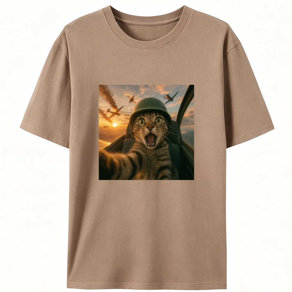 Dogfight Selfie Cat Retro Designed for Women - Slim Fit Cotton Tee