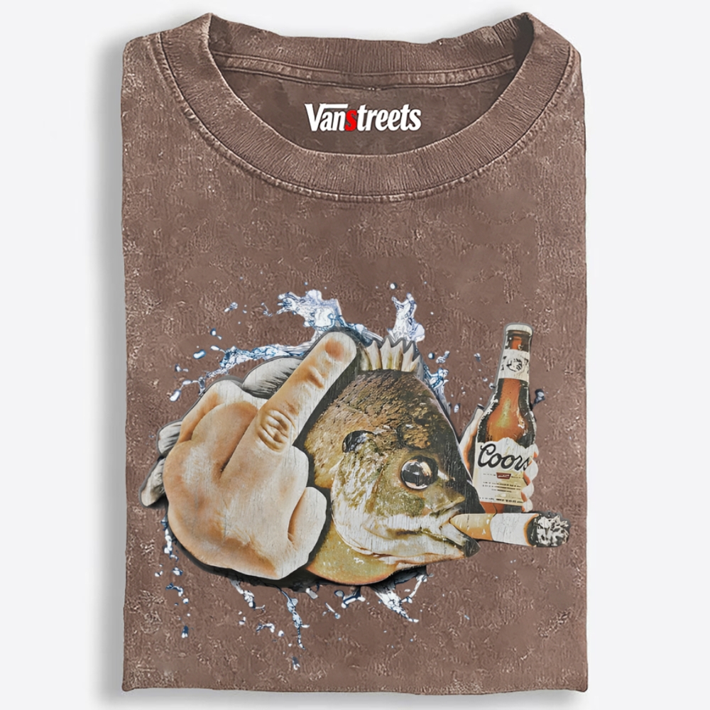 Boozed Bass Splash Dude Art Retro Washed T-Shirt | 100% Cotton | Streetwear Essential