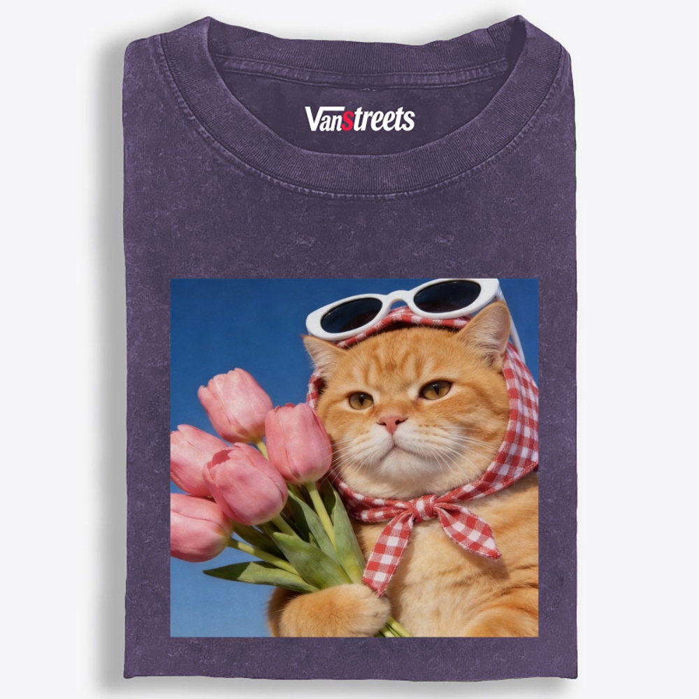 Tulip Gentleman Cat Retro Washed T-Shirt | 100% Cotton | Streetwear Essential