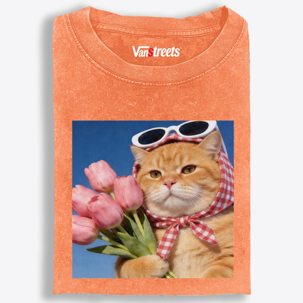 Tulip Gentleman Cat Retro Washed T-Shirt | 100% Cotton | Streetwear Essential