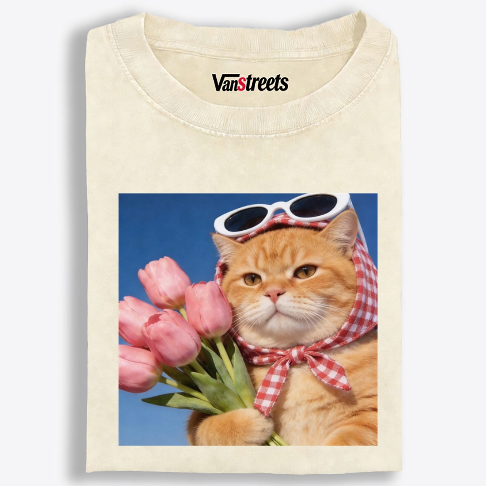 Tulip Gentleman Cat Retro Washed T-Shirt | 100% Cotton | Streetwear Essential