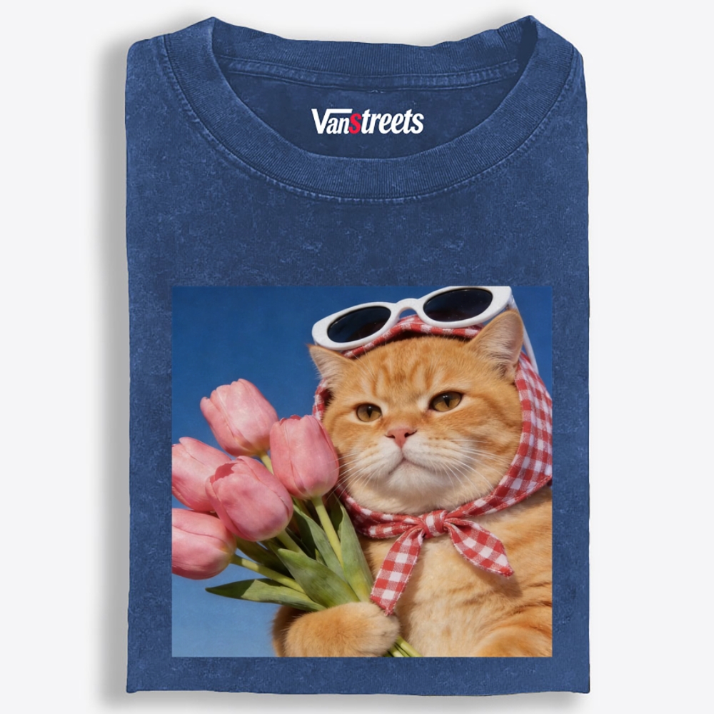 Tulip Gentleman Cat Retro Washed T-Shirt | 100% Cotton | Streetwear Essential