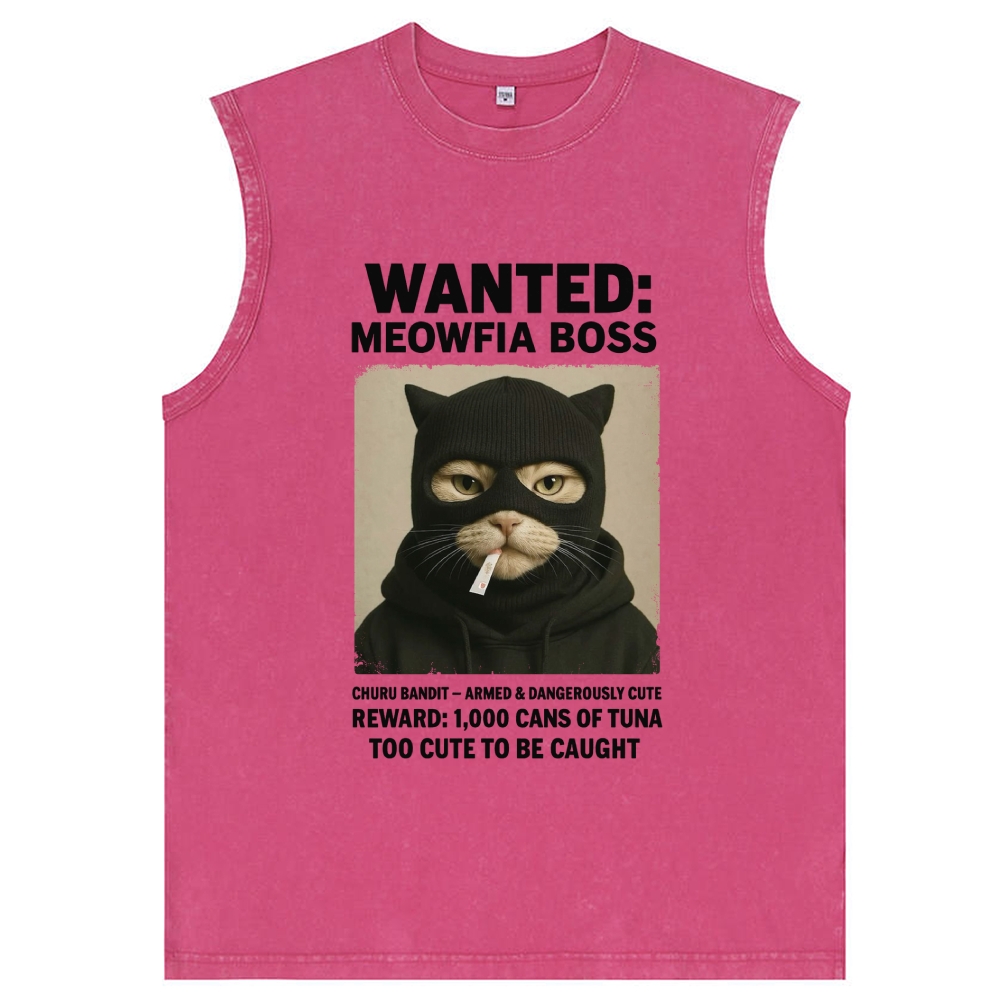 Wanted Meowfia Boss Cat Graphic Washed Tank Top