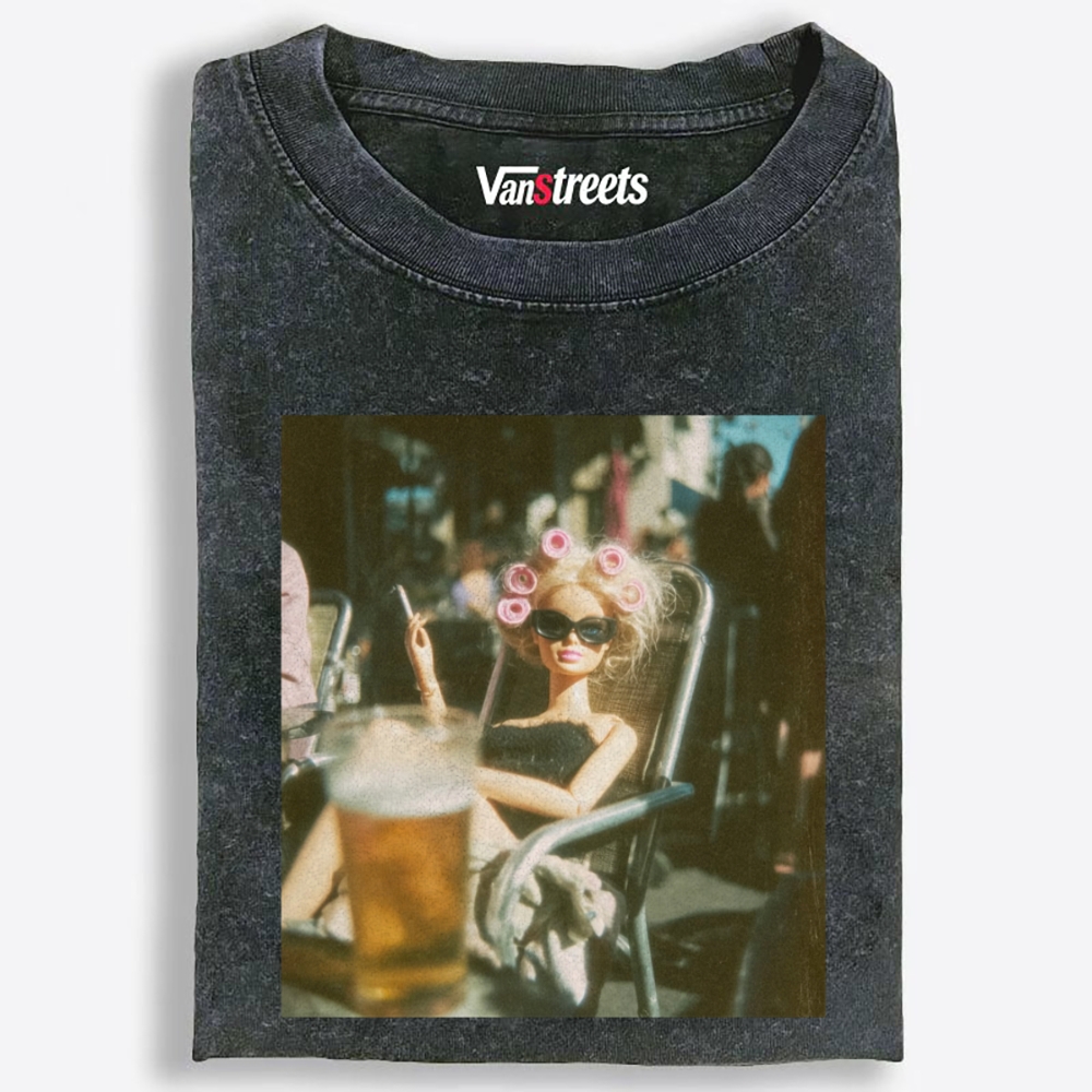 Pink Roller Beer Auntie Retro Washed T-Shirt | 100% Cotton | Streetwear Essential