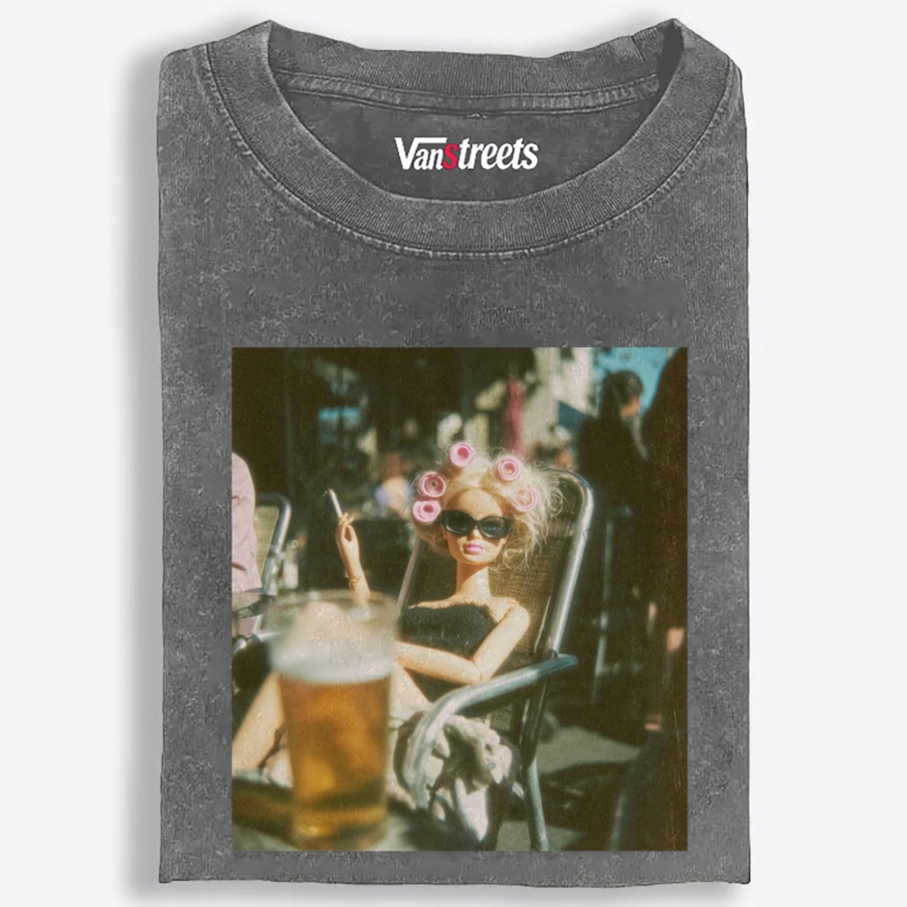Pink Roller Beer Auntie Retro Washed T-Shirt | 100% Cotton | Streetwear Essential