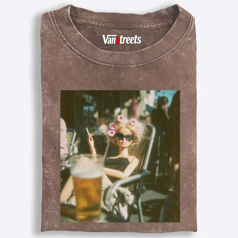 Pink Roller Beer Auntie Retro Washed T-Shirt | 100% Cotton | Streetwear Essential