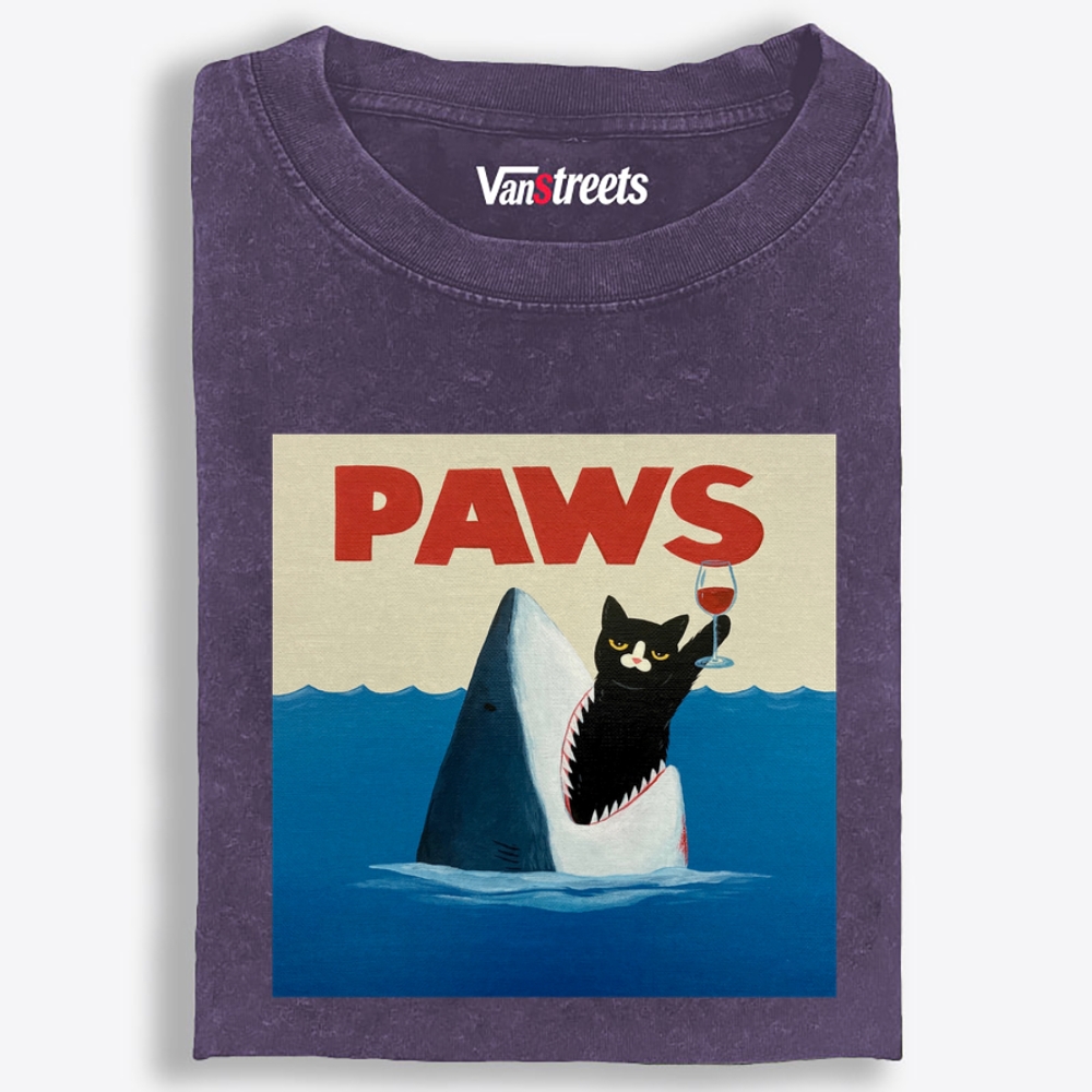 Paws Wine Cat Retro Washed T-Shirt | 100% Cotton | Streetwear Essential