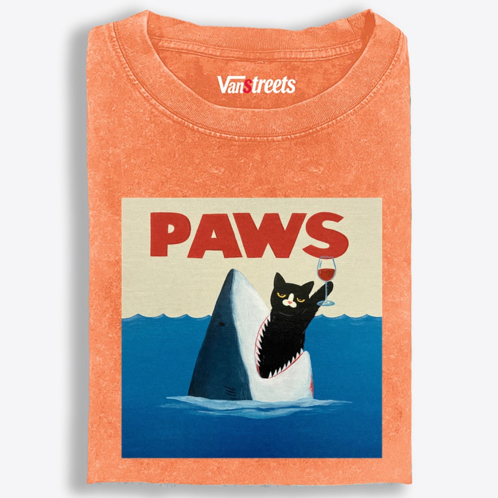 Paws Wine Cat Retro Washed T-Shirt | 100% Cotton | Streetwear Essential