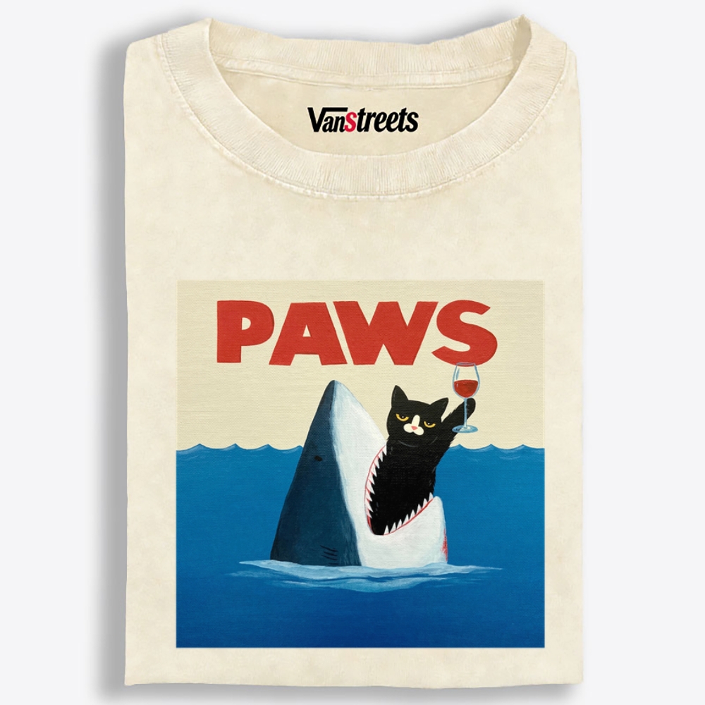 Paws Wine Cat Retro Washed T-Shirt | 100% Cotton | Streetwear Essential