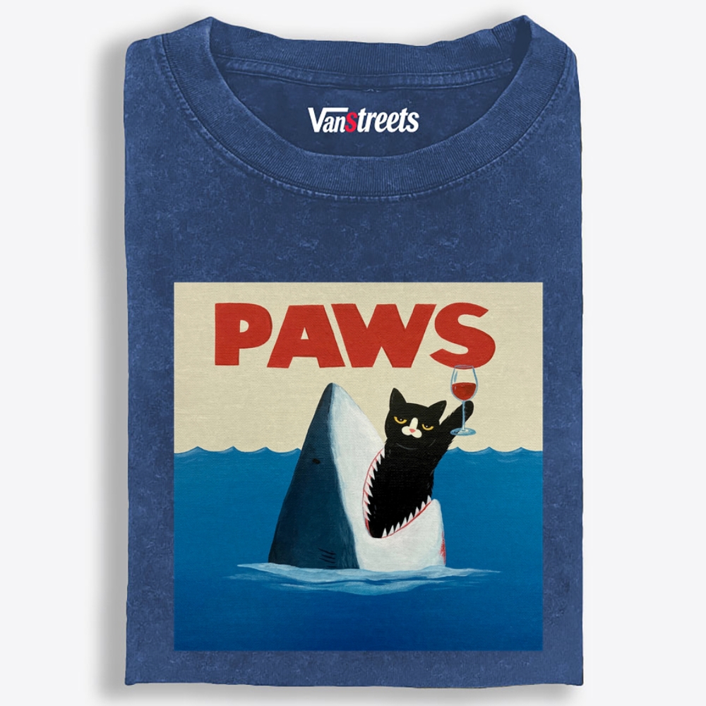 Paws Wine Cat Retro Washed T-Shirt | 100% Cotton | Streetwear Essential