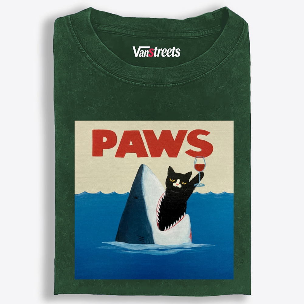 Paws Wine Cat Retro Washed T-Shirt | 100% Cotton | Streetwear Essential