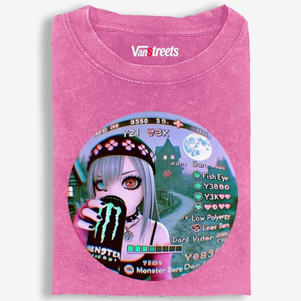 Monster Energy Girl Retro Washed T-Shirt | 100% Cotton | Streetwear Essential
