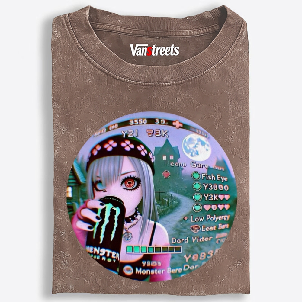 Monster Energy Girl Retro Washed T-Shirt | 100% Cotton | Streetwear Essential