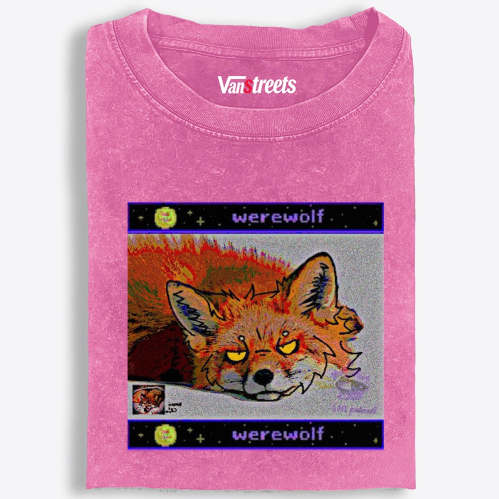 Pseudo-Werewolf Sleepy Fox Retro Washed T-Shirt | 100% Cotton | Streetwear Essential