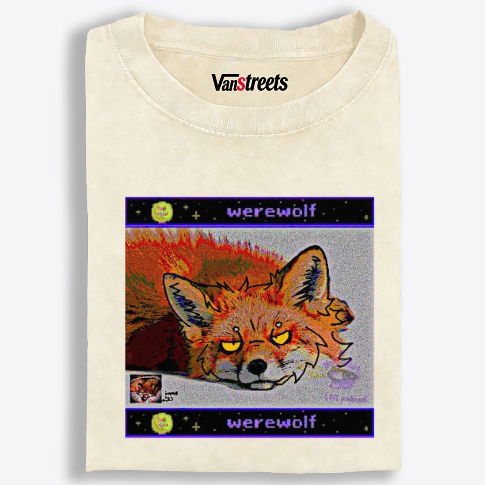 Pseudo-Werewolf Sleepy Fox Retro Washed T-Shirt | 100% Cotton | Streetwear Essential