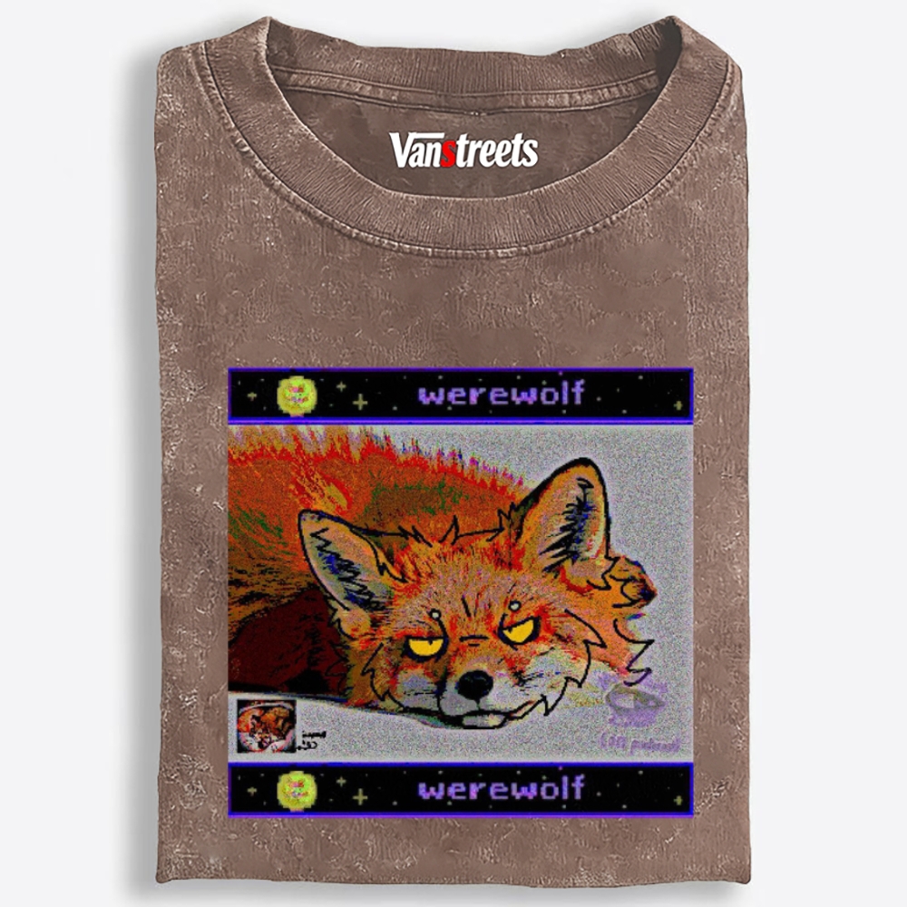 Pseudo-Werewolf Sleepy Fox Retro Washed T-Shirt | 100% Cotton | Streetwear Essential