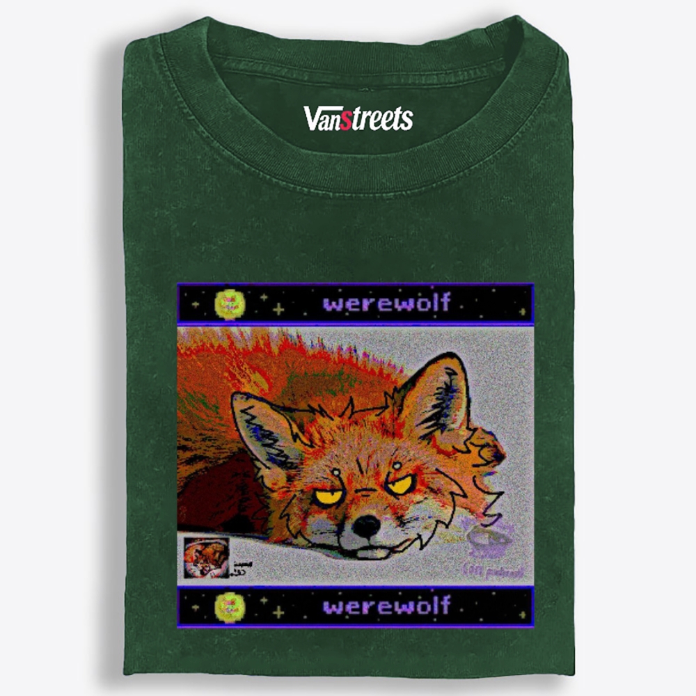 Pseudo-Werewolf Sleepy Fox Retro Washed T-Shirt | 100% Cotton | Streetwear Essential
