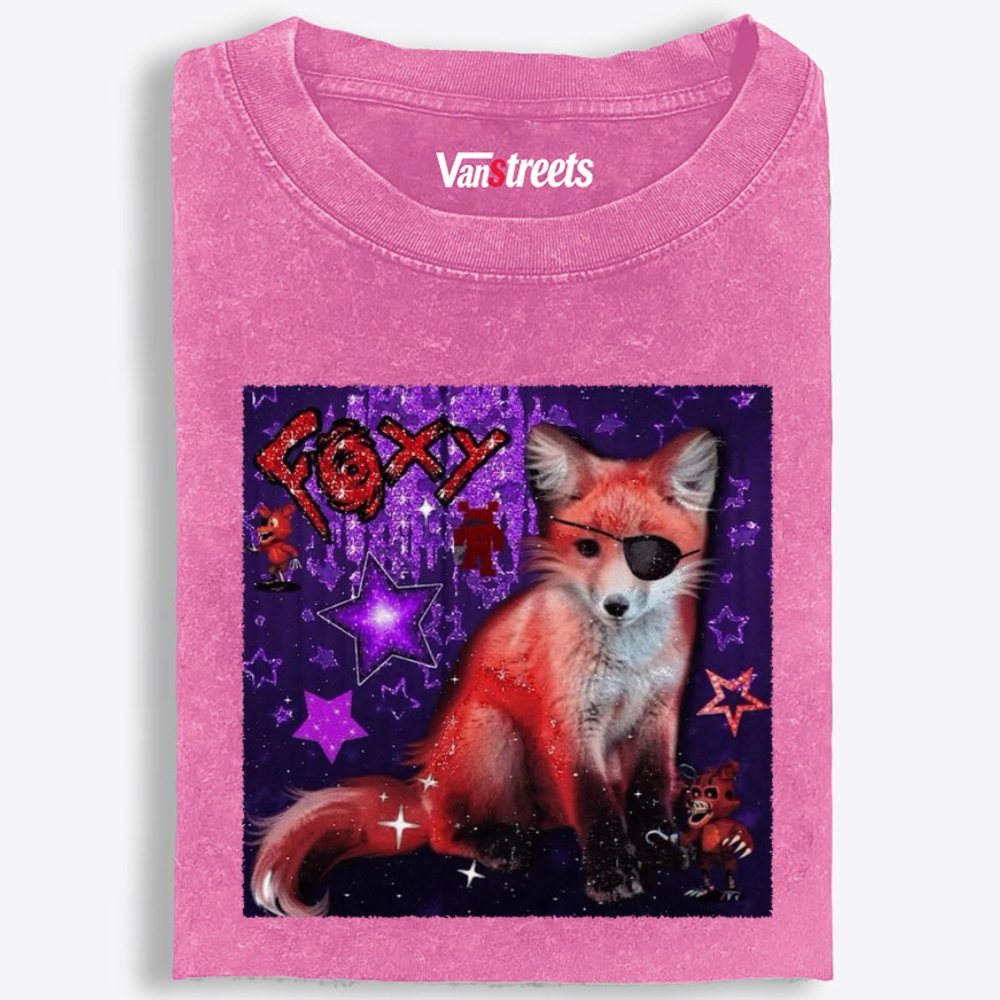Eyepatch Pirate Foxy Glitter Star Art Retro Washed T-Shirt | 100% Cotton | Streetwear Essential