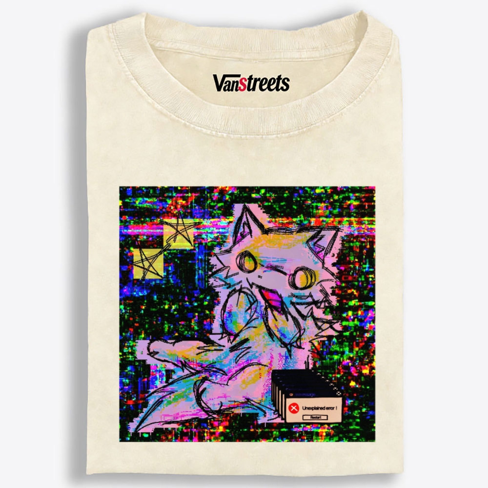 Trippy Screen Bug Dimension Cat Retro Washed T-Shirt | 100% Cotton | Streetwear Essential