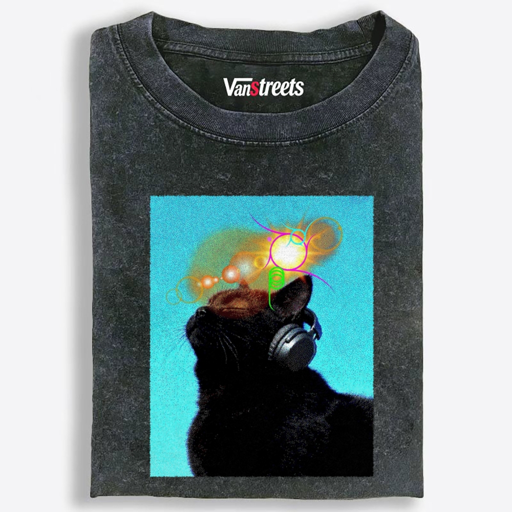 Cyber Soundwave DJ Cat Retro Washed T-Shirt | 100% Cotton | Streetwear Essential