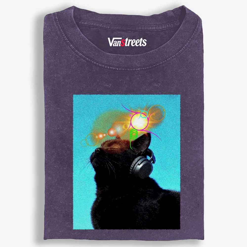 Cyber Soundwave DJ Cat Retro Washed T-Shirt | 100% Cotton | Streetwear Essential