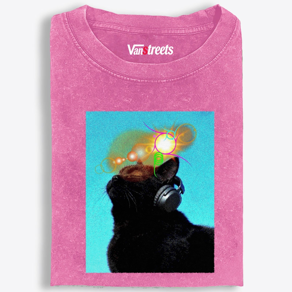 Cyber Soundwave DJ Cat Retro Washed T-Shirt | 100% Cotton | Streetwear Essential