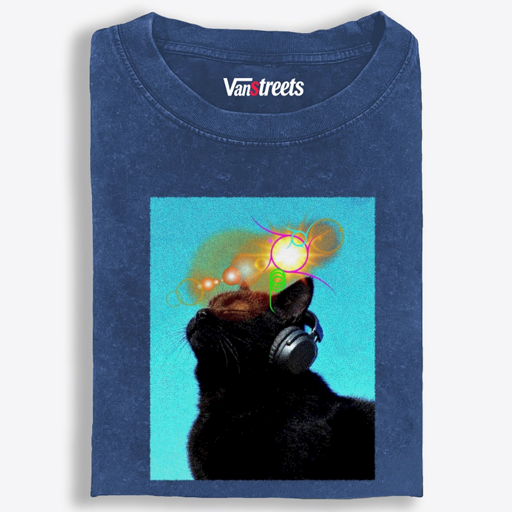 Cyber Soundwave DJ Cat Retro Washed T-Shirt | 100% Cotton | Streetwear Essential