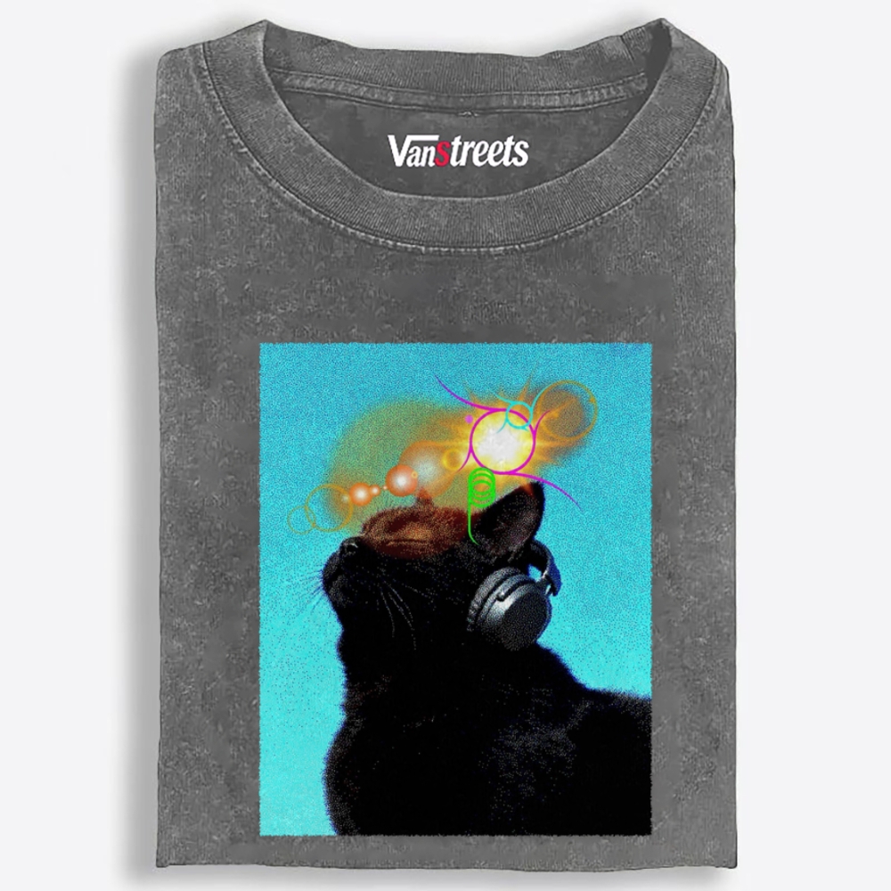 Cyber Soundwave DJ Cat Retro Washed T-Shirt | 100% Cotton | Streetwear Essential