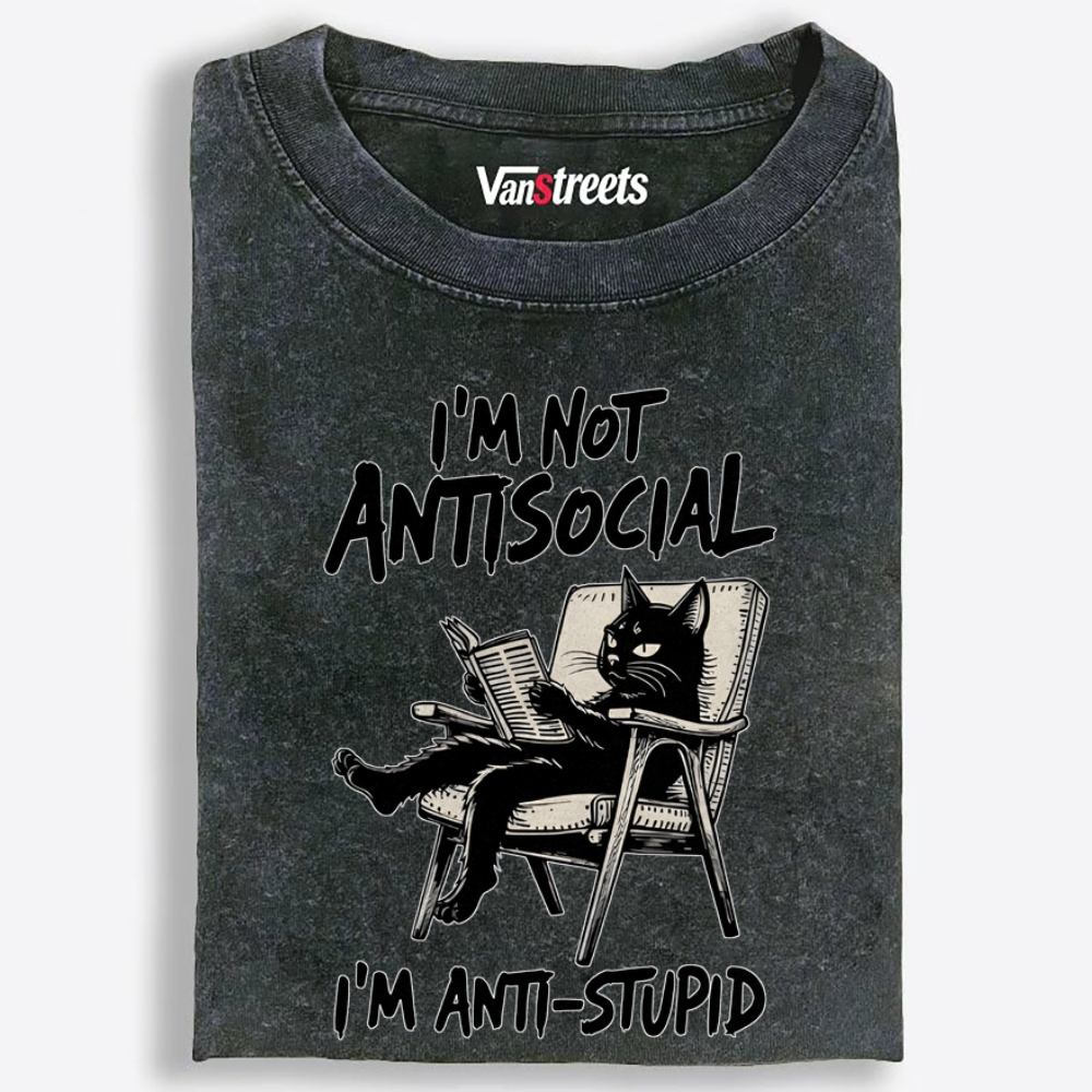 Grumpy Reading Cat Hate Nonsense Retro Washed T-Shirt | 100% Cotton | Streetwear Essential