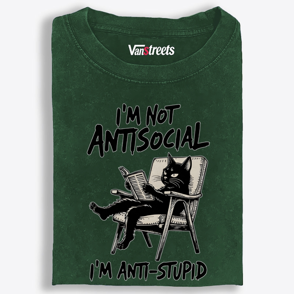 Grumpy Reading Cat Hate Nonsense Retro Washed T-Shirt | 100% Cotton | Streetwear Essential