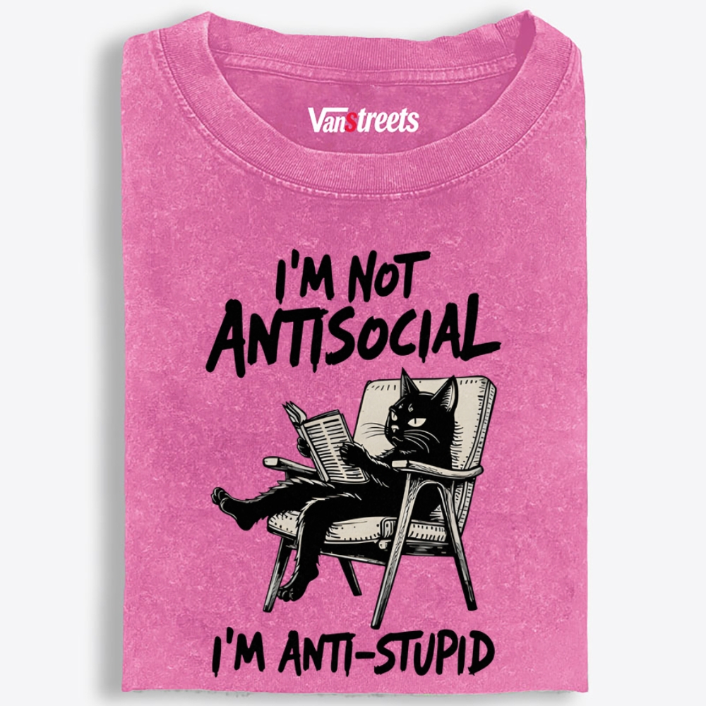 Grumpy Reading Cat Hate Nonsense Retro Washed T-Shirt | 100% Cotton | Streetwear Essential