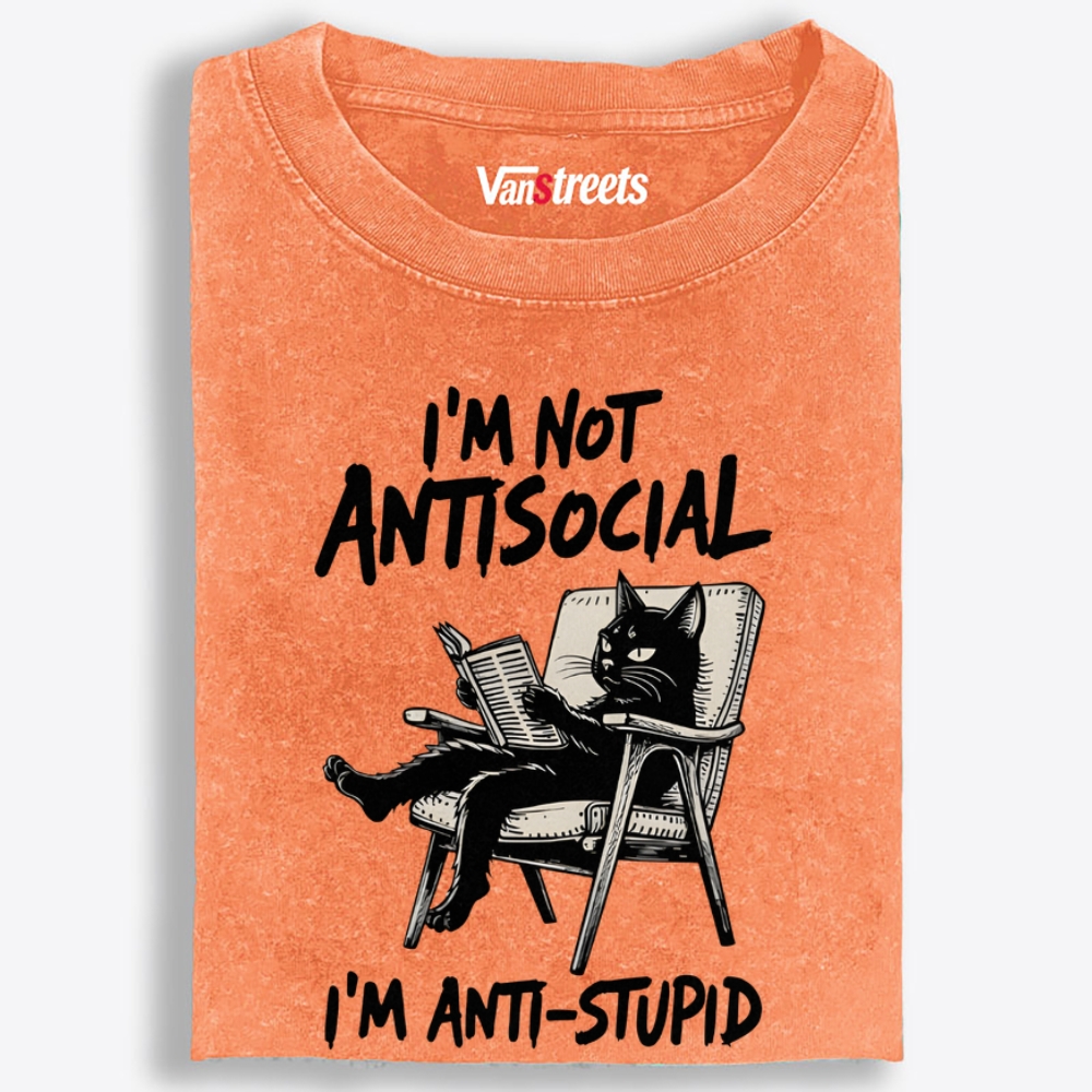 Grumpy Reading Cat Hate Nonsense Retro Washed T-Shirt | 100% Cotton | Streetwear Essential