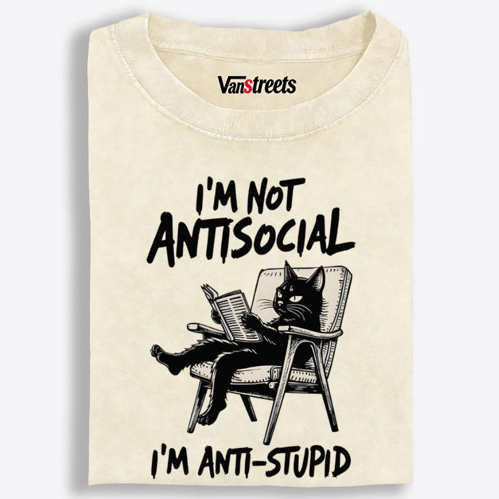 Grumpy Reading Cat Hate Nonsense Retro Washed T-Shirt | 100% Cotton | Streetwear Essential