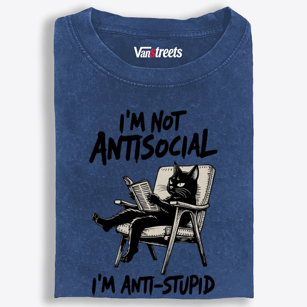 Grumpy Reading Cat Hate Nonsense Retro Washed T-Shirt | 100% Cotton | Streetwear Essential