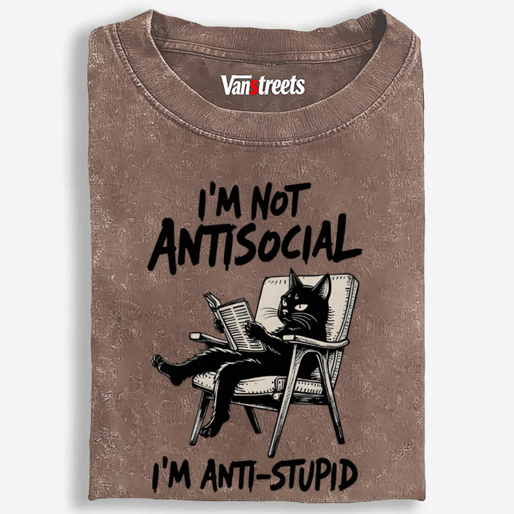 Grumpy Reading Cat Hate Nonsense Retro Washed T-Shirt | 100% Cotton | Streetwear Essential