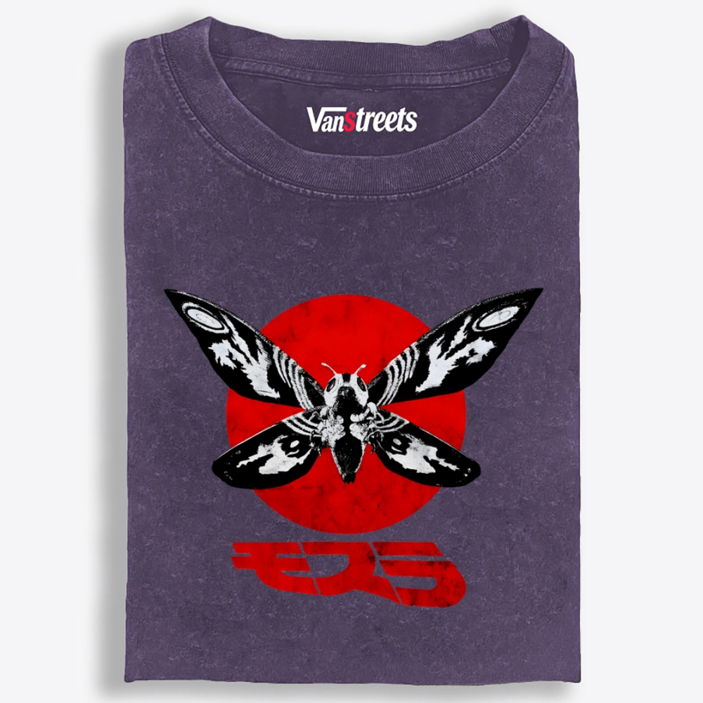 Moth & Red Sun Retro Washed T-Shirt | 100% Cotton | Streetwear Essential