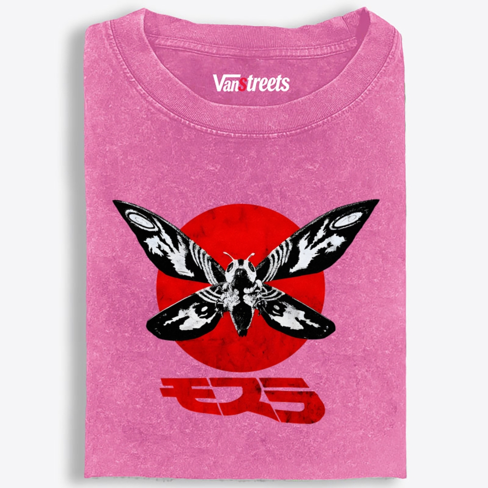 Moth & Red Sun Retro Washed T-Shirt | 100% Cotton | Streetwear Essential
