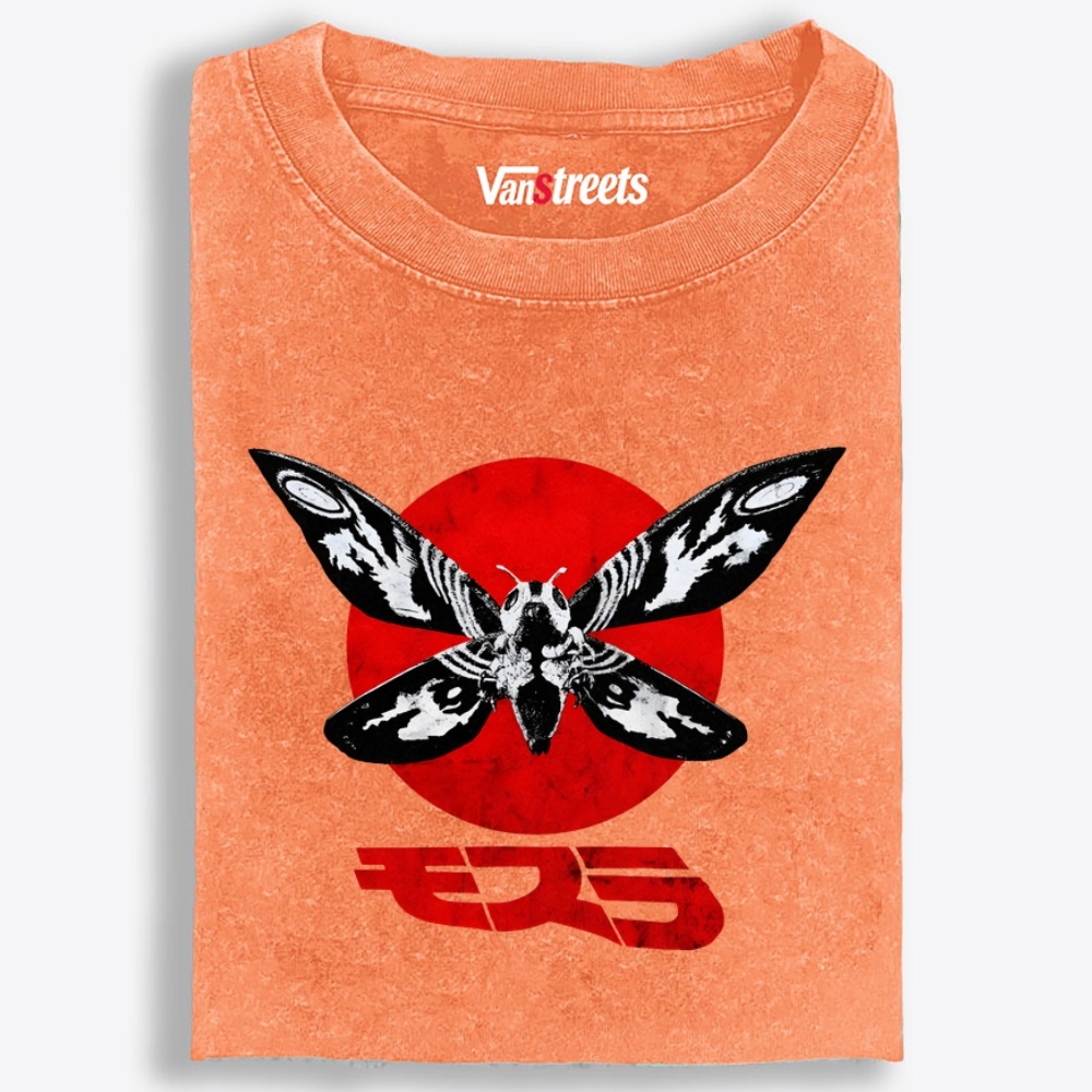Moth & Red Sun Retro Washed T-Shirt | 100% Cotton | Streetwear Essential