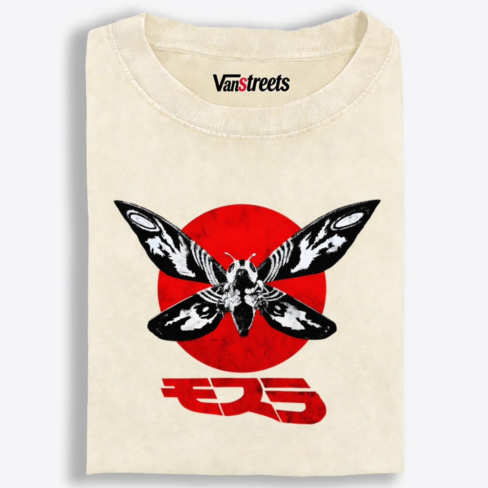 Moth & Red Sun Retro Washed T-Shirt | 100% Cotton | Streetwear Essential