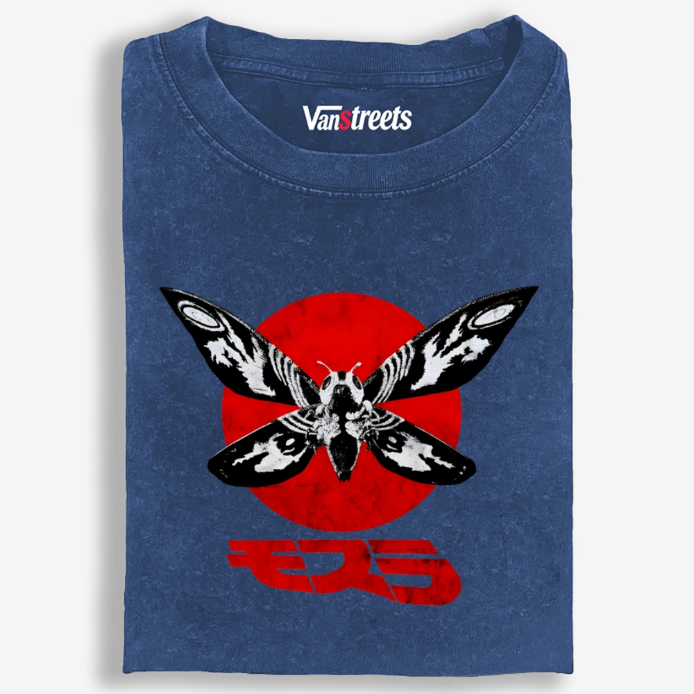Moth & Red Sun Retro Washed T-Shirt | 100% Cotton | Streetwear Essential