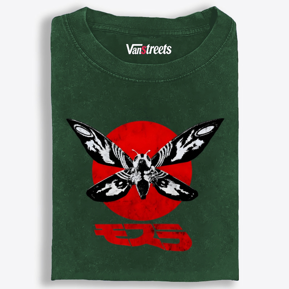 Moth & Red Sun Retro Washed T-Shirt | 100% Cotton | Streetwear Essential