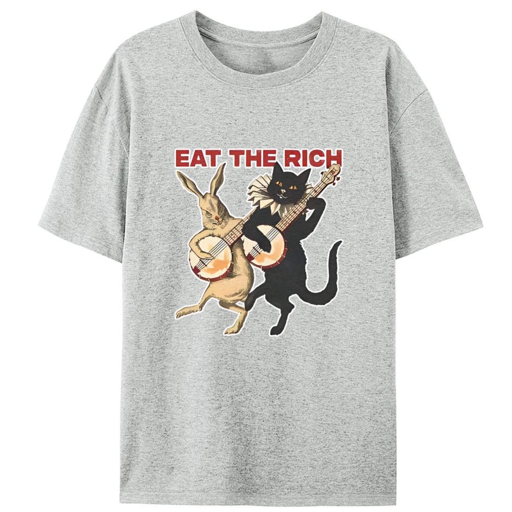 Eat the Rich (Cat & Rabbit) Retro Designed for Women - Slim Fit Cotton Tee