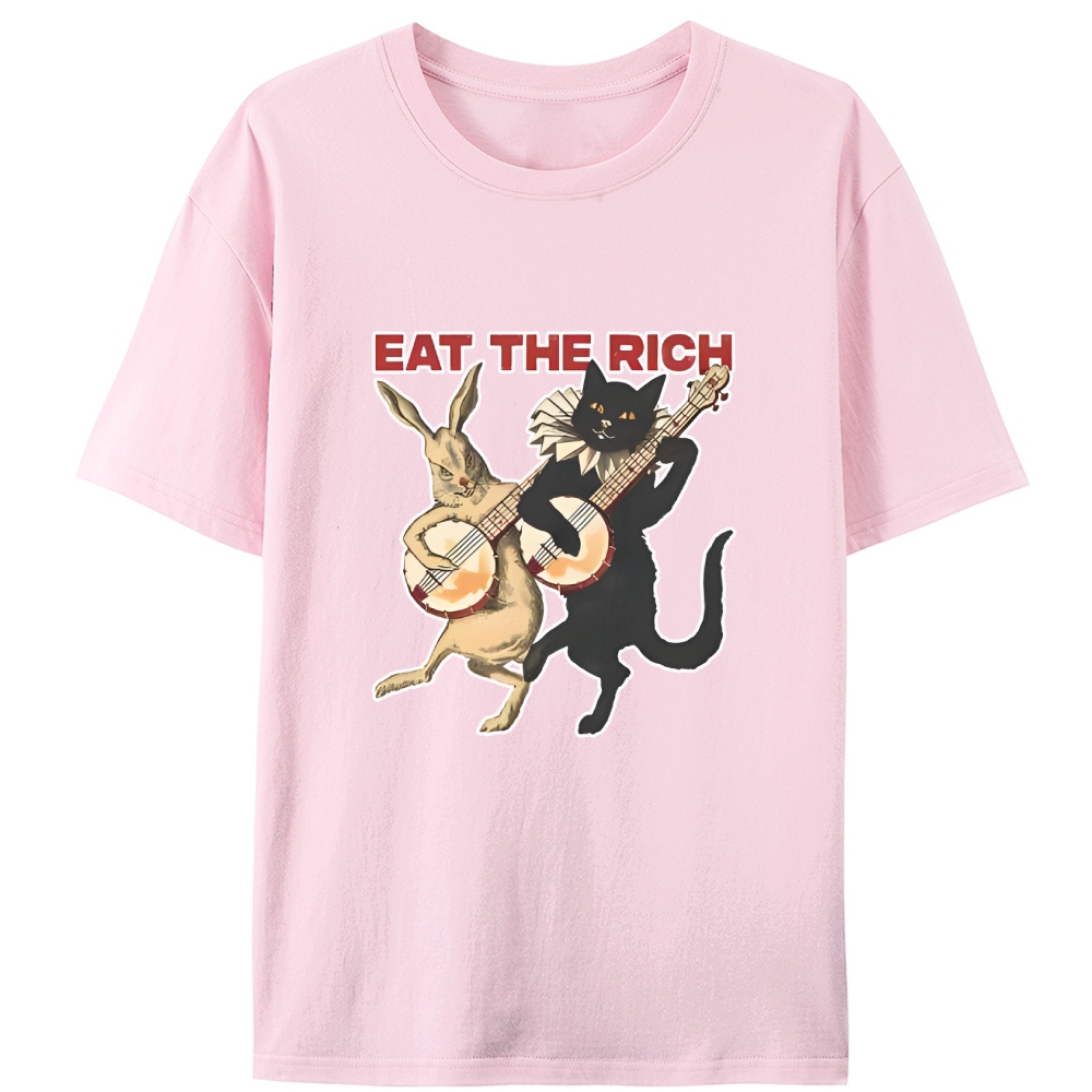 Eat the Rich (Cat & Rabbit) Retro Designed for Women - Slim Fit Cotton Tee