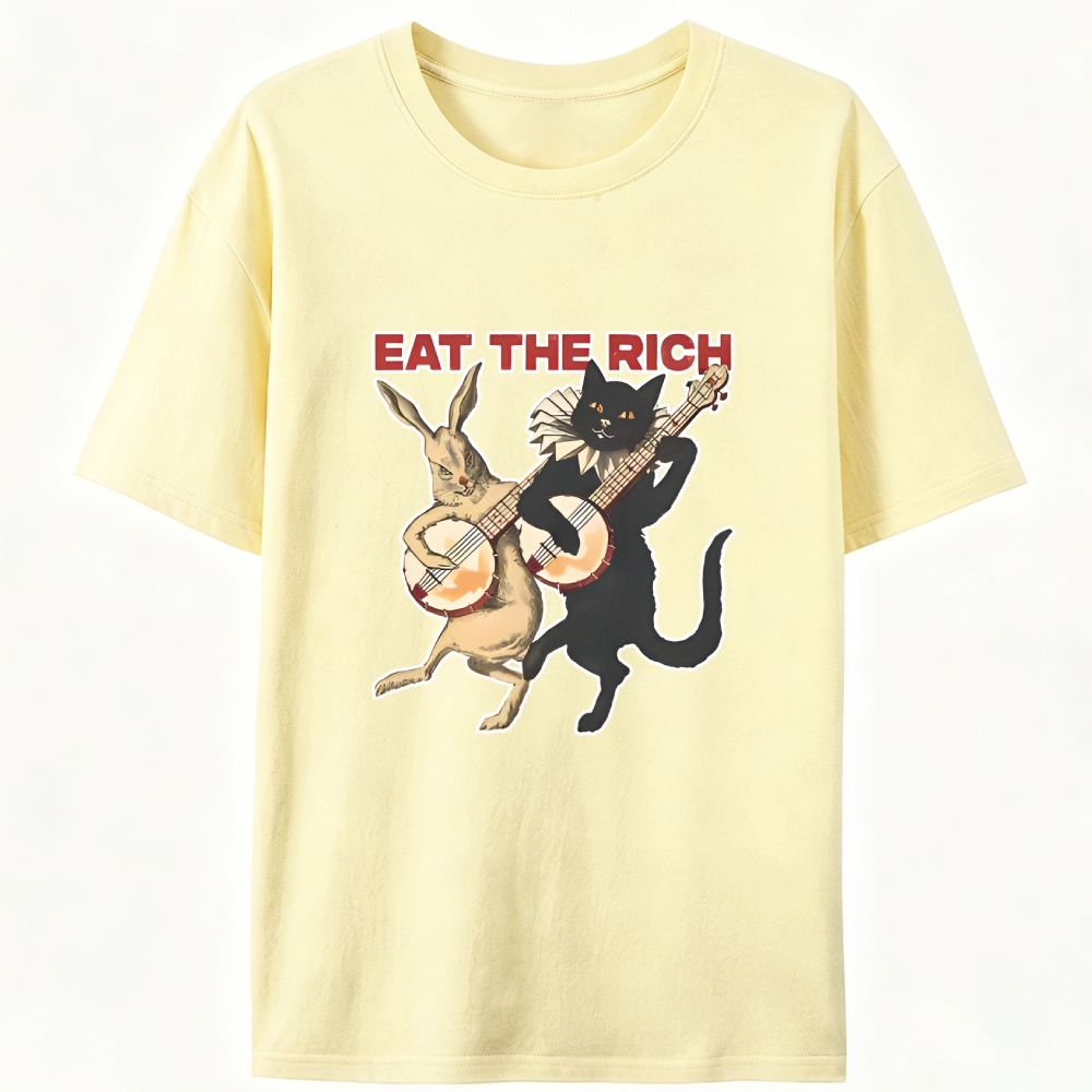 Eat the Rich (Cat & Rabbit) Retro Designed for Women - Slim Fit Cotton Tee